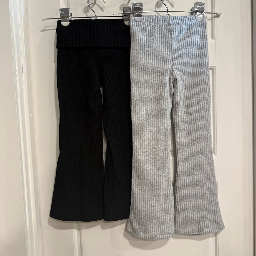 Old Navy Girls Ribbed Flare Leggings XS 5 Black Gray Cozy Bundle